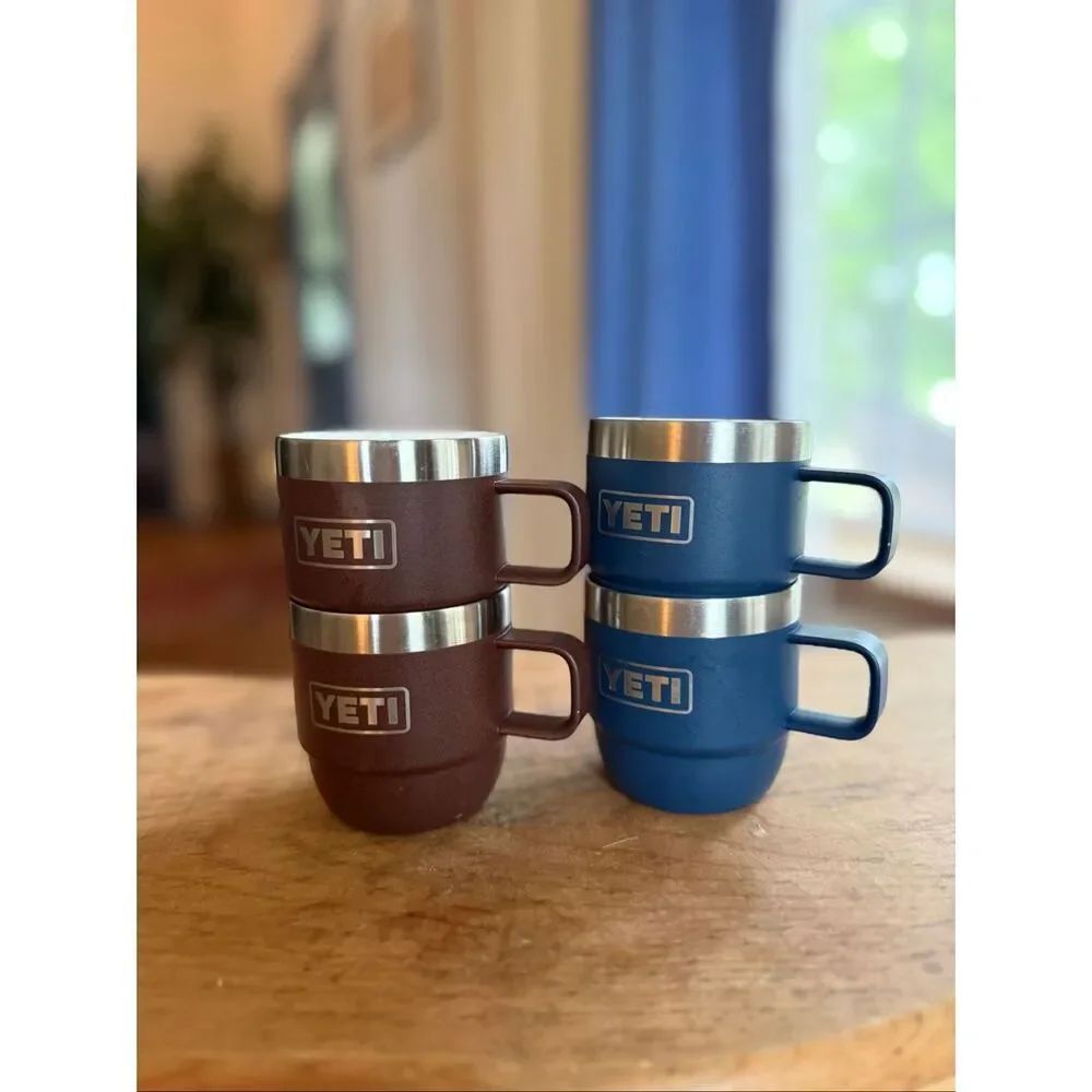 Yeti 6 OZ STACKABLE MUGS Set of 4 EUC Navy and Brown